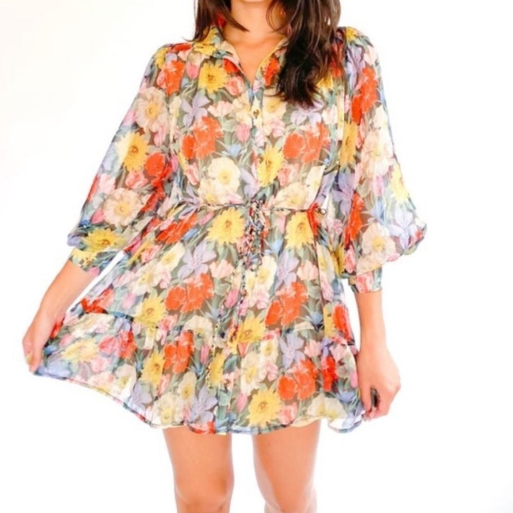 Aakaa Floral Long Sleeve Mini Dress Women’s Small